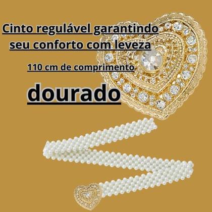 Imagem de Cinto de Pérolas Feminino Luxo com Fivela Coração Strass  Ajustável Elegante para Vestido Festa
