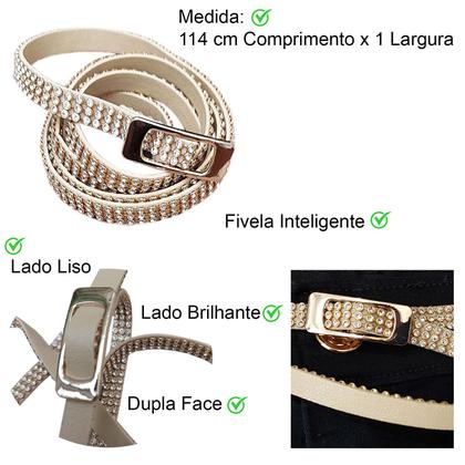 Imagem de Cinto Elástico Palha Estilo Vintage Moda Verão + Cinto Fino Dupla Face Pedraria Strass