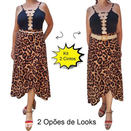 Imagem de Cinto Elástico Palha Estilo Vintage Moda Verão + Cinto Fino Dupla Face Pedraria Strass