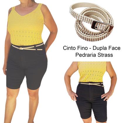Imagem de Cinto Elástico Palha Estilo Vintage Moda Verão + Cinto Fino Dupla Face Pedraria Strass