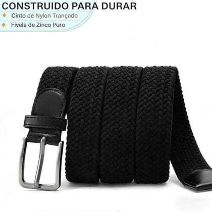 Imagem de Cinto elástico trançado masculino Tecido respirável fivela metálica quadrada