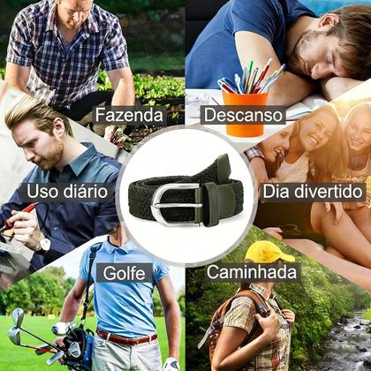 Imagem de Cinto elástico trançado masculino Tecido respirável fivela metálica quadrada