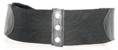 Imagem de Cinto faixa feminino de elástico com couro trançado chicote e argola de madeira LU500