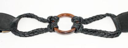 Imagem de Cinto faixa feminino de elástico com couro trançado chicote e argola de madeira LU500