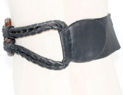 Imagem de Cinto faixa feminino de elástico com couro trançado chicote e argola de madeira LU500
