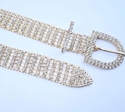 Imagem de Cinto Feminino Corrente Com Strass Brilhante Fino Fivela Redonda Meia Lua BBH-T87