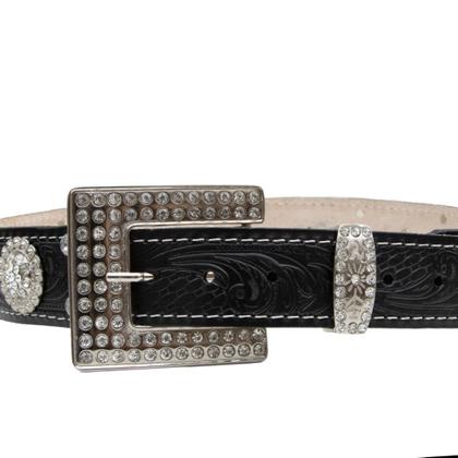 Imagem de Cinto Feminino Couro Fivela Quadrada Strass Brilho Trabalhada Com Pedraria Estilo Country