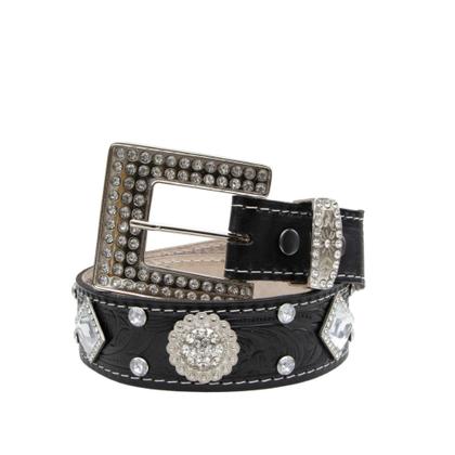 Imagem de Cinto Feminino Couro Fivela Quadrada Strass Brilho Trabalhada Com Pedraria Estilo Country