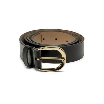 Imagem de Cinto Feminino Dakota Couro Preto Fivela Ferradura Metalizada Dourada 3 cm
