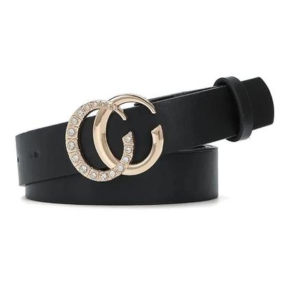 Imagem de Cinto Feminino de Couro PU com Fivela Retrô Dourada e Strass