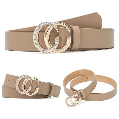 Imagem de Cinto Feminino de Couro PU com Fivela Retrô Dourada e Strass