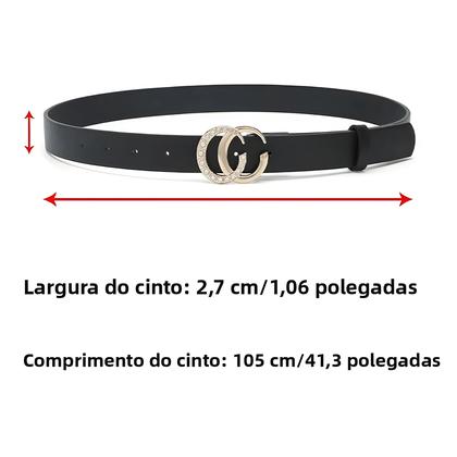 Imagem de Cinto Feminino de Couro PU com Fivela Retrô Dourada e Strass