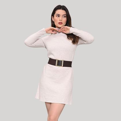 Imagem de Cinto Feminino de Elástico Ajustável com Regulagem e Fivela Ouro Velho com Aplicação de Couro - 6,0 cm