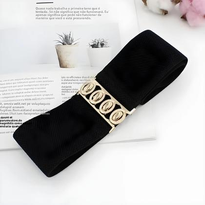 Imagem de Cinto Feminino De Moda Com Cintura Elástica E Fivela Dourada, Cinto Largo Versátil Para Vestido E