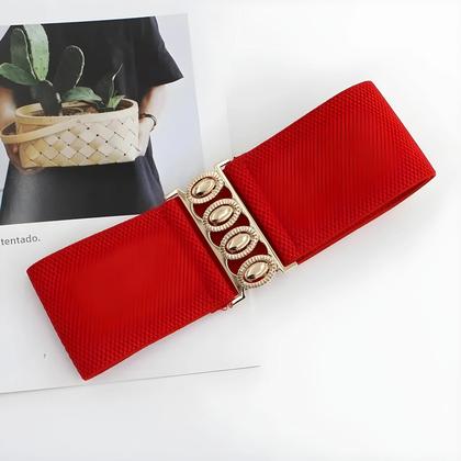 Imagem de Cinto Feminino De Moda Com Cintura Elástica E Fivela Dourada, Cinto Largo Versátil Para Vestido E