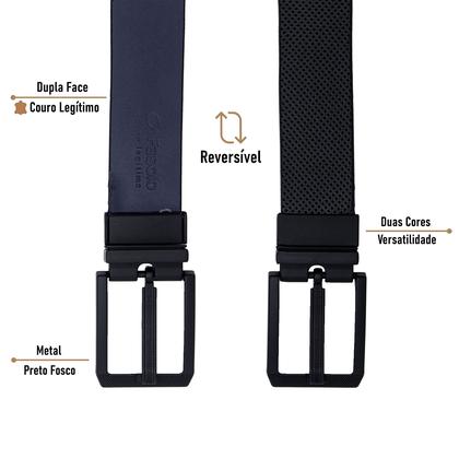 Imagem de Cinto Masculino Casual Fasolo Reversível Dupla Face Couro Legítimo Confortável