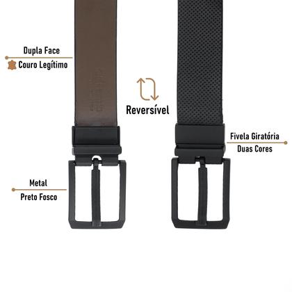 Imagem de Cinto Masculino Casual Fasolo Reversível Dupla Face Couro Legítimo Confortável