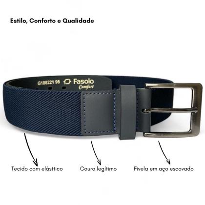 Imagem de Cinto Masculino Com Elástico Couro Legítimo Fasolo Casual