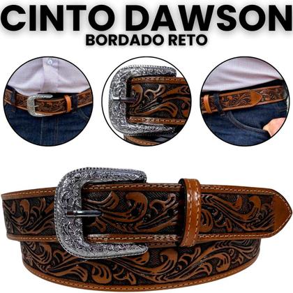 Imagem de Cinto Masculino Couro Bordado Reto Dawson Caramelo