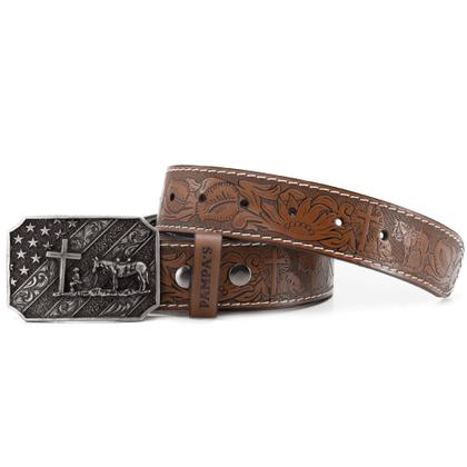 Imagem de Cinto Masculino Couro Fivela Cruz Trabalhada Estilo Country de Estrela