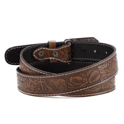 Imagem de Cinto Masculino Couro Fivela Cruz Trabalhada Estilo Country de Estrela