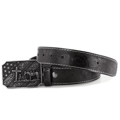 Imagem de Cinto Masculino Couro Fivela Cruz Trabalhada Estilo Country de Estrela