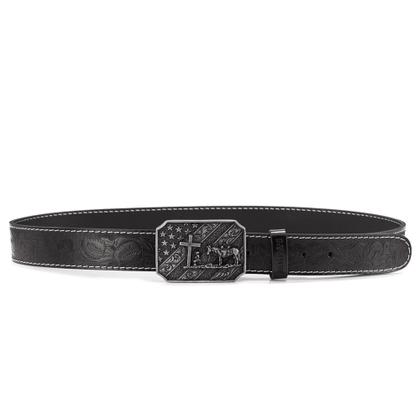 Imagem de Cinto Masculino Couro Fivela Cruz Trabalhada Estilo Country de Estrela