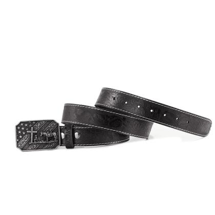 Imagem de Cinto Masculino Couro Fivela Cruz Trabalhada Estilo Country de Estrela