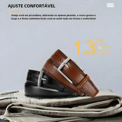 Imagem de Cinto Masculino de Couro Genuíno com Fivela Grande e Pulseira Automática de Metal