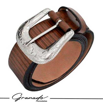 Imagem de Cinto Masculino de Couro Marrom Legítimo Country Fivela Americana