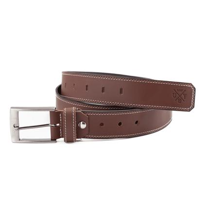 Imagem de Cinto Masculino Em Couro Fivela Prateado Com Costura