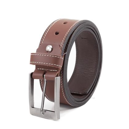 Imagem de Cinto Masculino Em Couro Fivela Prateado Com Costura