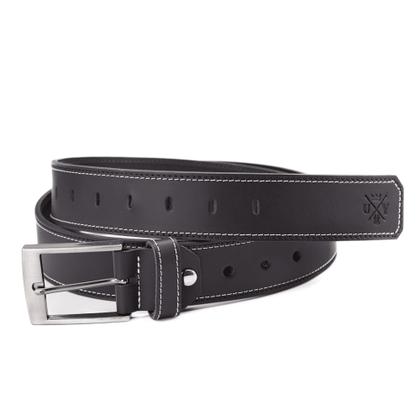 Imagem de Cinto Masculino Em Couro Fivela Prateado Com Costura