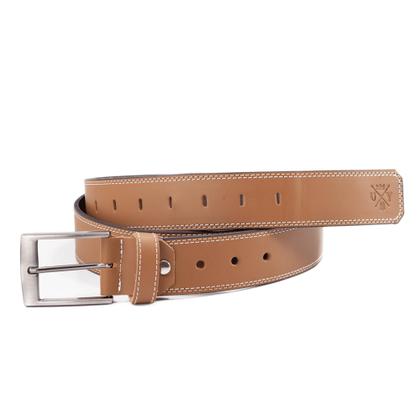 Imagem de Cinto Masculino Em Couro Fivela Prateado Com Costura