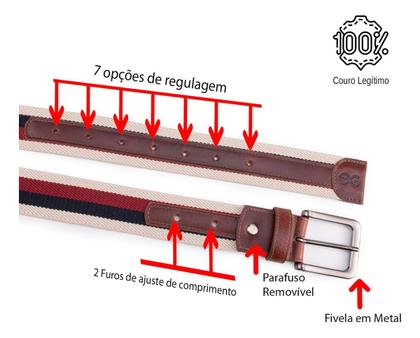 Imagem de Cinto Masculino Esportivo Couro Legítimo/elástico Ajustavél