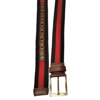 Imagem de Cinto Masculino Gorgurão Marrom listra Vermelha RMarq Collection Fivela (4 cm)