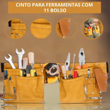 Imagem de Cinto Porta Ferramentas Em Couro Com 11 Bolsos Profissional