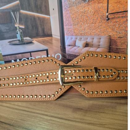 Imagem de Cinto retro feminino largo Couro Bordado com Rebite VANESSA