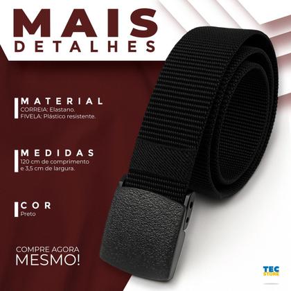 Imagem de Cinto Tático Ajustável Engate Rápido Fivela Elegante Lona Preto Masculino Feminino 120 cm Casual