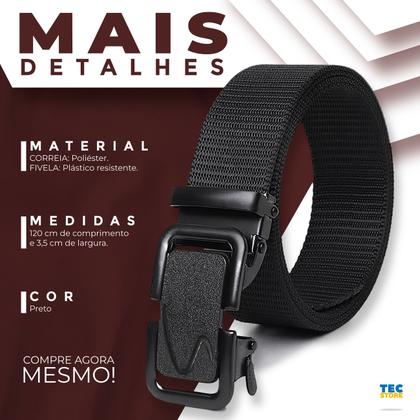 Imagem de Cinto Tático De Lona Preto Ajustável Com Fivela Metálica Masculino Feminino Casual Social