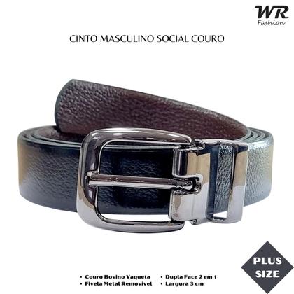 Imagem de Cinto WR Fashion Plus Size Social Couro Bovino Vaqueta 3 Cm Grande Masculino