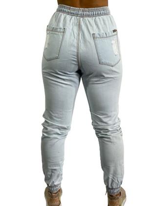Imagem de Cintura Alta Calça Destroy Jogger Jeans Feminina C/ Elástico C35