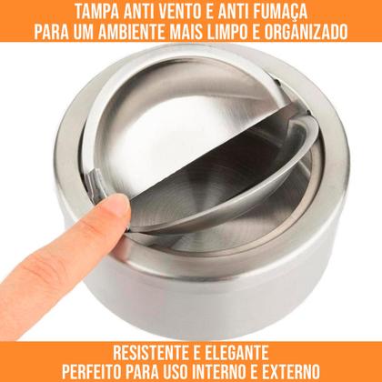 Imagem de Cinzeiro De Inox Anti-cheiro Anti-vento Sem Fumaça Com Tampa