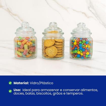 Imagem de Cj 03 pc potes vidro c/ tampa vidro casual 300ml