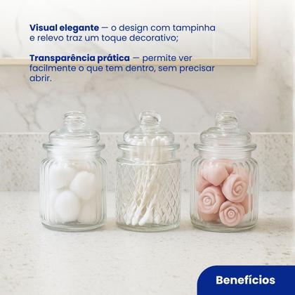 Imagem de Cj 03 pc potes vidro c/ tampa vidro casual 300ml