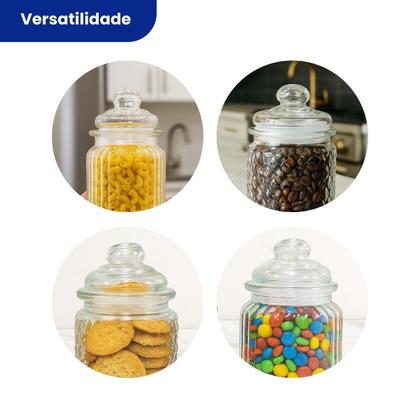 Imagem de Cj 03 pc potes vidro c/ tampa vidro casual 300ml