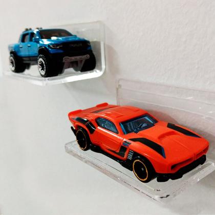 Imagem de Cj 10 expositor acrílico parede hot wheels 7cm c/ adesivo