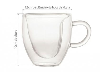 Imagem de Cj 2 Xícaras P/ Chá Café Parede Dupla De Vidro Coração 230ml