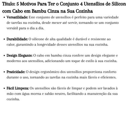 Imagem de CJ 4 Utensílios de Silicone C/Cabo em Bambu Cinza