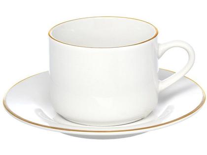 Imagem de Cj.4 Xícaras Chá c/Pires de Porcelana Royal Branco Borda Dourada 200ml